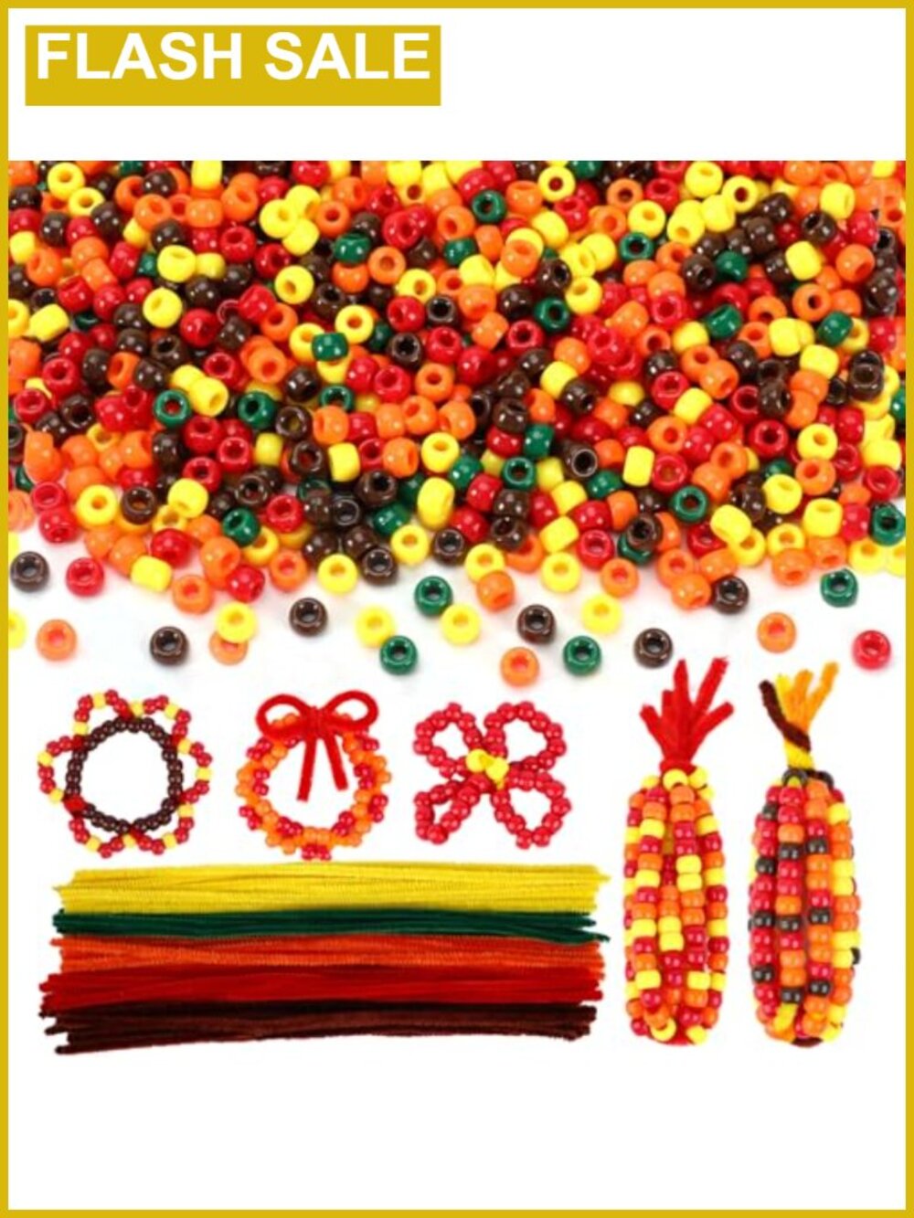 1500Pcs Fall Pony Beads with 150 Chenille Stems DIY Jewelry Craft Kit